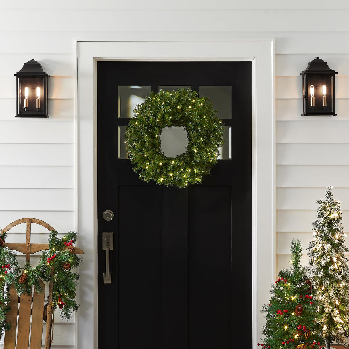 National Tree Company Pre-Lit Artificial Christmas Wreath, Green, Norwood Fir, White Lights, Christmas Collection, 24 Inches National Tree Company