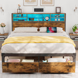 Alohappy Full Size Bed Frame with Storage Headboard and Drawers, Metal Platform Bed Frame RGB Led Lights and with Charging Station, No Nosie No Box Spring Needed (Full) Alohappy