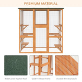 PawHut Outdoor Cat House Big Catio Wooden Feral Cat Shelter Enclosure with Large Spacious Interior, 6 High Ledges, Weather Protection Asphalt Roof, 71" L, Orange PawHut