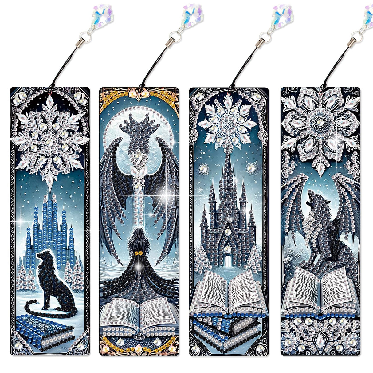 Antor 4 Pack Diamond Painting Bookmarks Kit for Adults – Snowflake Designs, DIY Halloween Themed Diamond Art Bookmarks Craft Gift Set, Small Diamond Art Projects, DIY Gemstone Bookmark Craft antor
