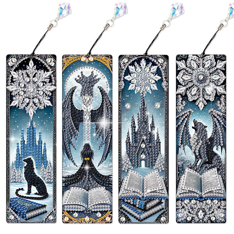 Antor 4 Pack Diamond Painting Bookmarks Kit for Adults – Snowflake Designs, DIY Halloween Themed Diamond Art Bookmarks Craft Gift Set, Small Diamond Art Projects, DIY Gemstone Bookmark Craft antor