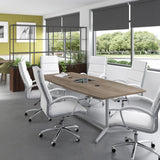 Bush Business Furniture Conference Table for 6-8 People with Sturdy Metal Base in Modern Hickory | Boat Shaped 8 Foot Meeting Desk for Office Boardrooms | 96Wx42D Bush Business Furniture