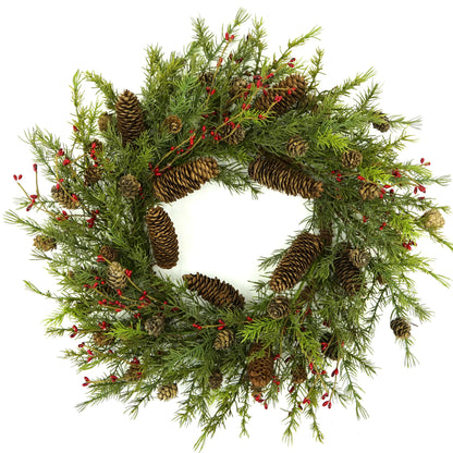 WreathDream 22 inch Artificial Christmas Wreath with Pine Cones and Needles for Indoor Outdoor Holiday Home Decor