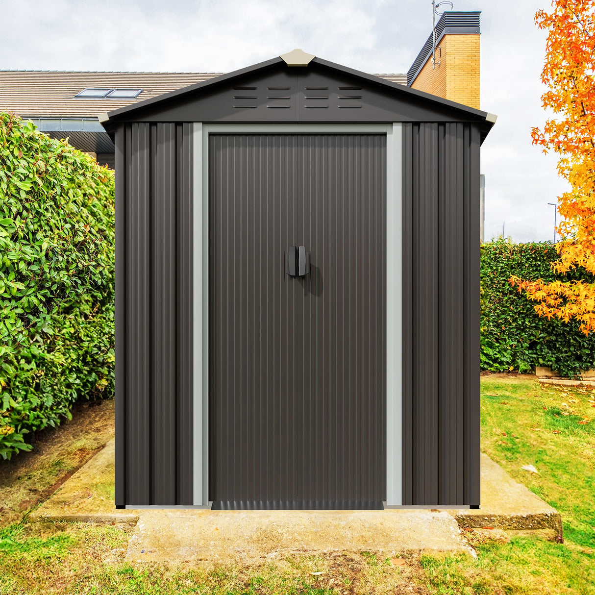 JY QAQA 5x3 FT Metal Outdoor Garden Storage Shed,Waterproof Metal Garden Sheds with Window and Lockable Double Door,Weather Resistant Steel Tool Storage House Shed forPatio,Lawn JY QAQA PET