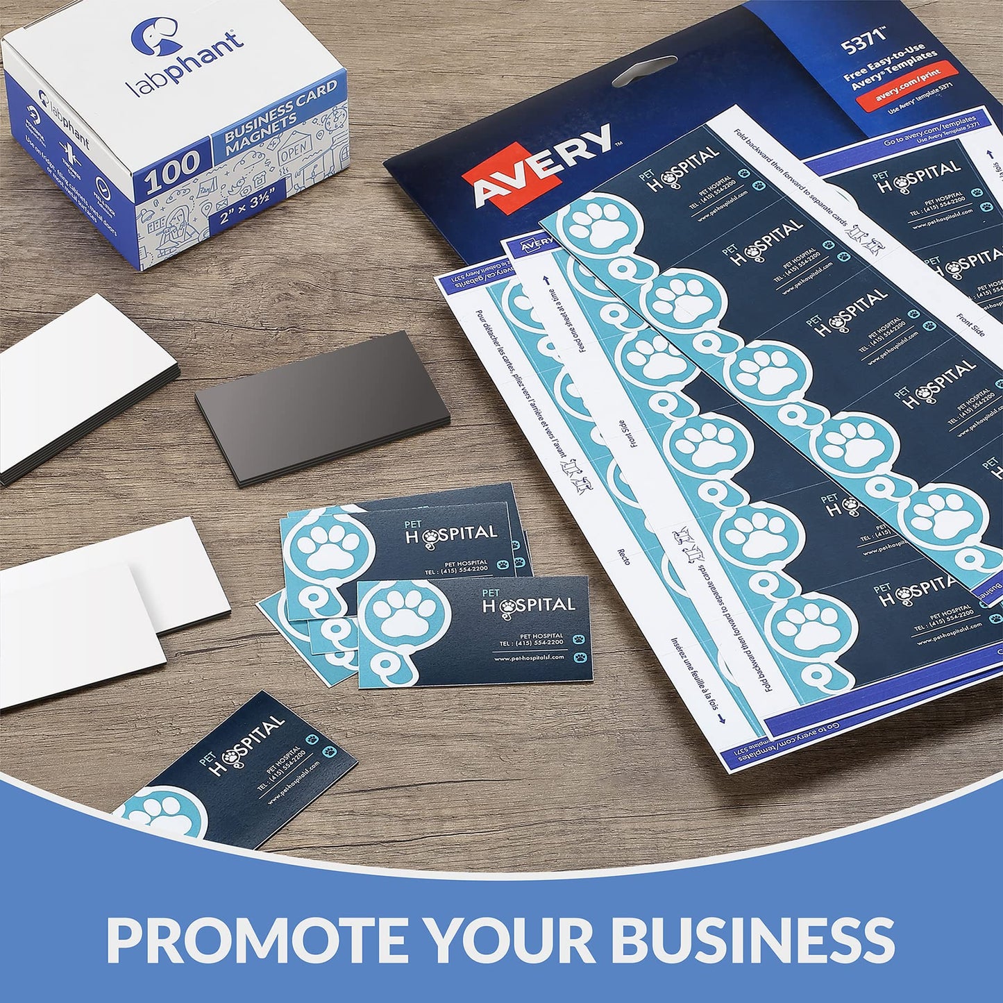 Business Card Magnets Pack of 100 – Customize with Peel and Stick Adhesive Magnet to Create Personalized Magnetic Business Cards as Promotional Items - Essential Large, Mid and Small Business Supplies