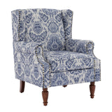 UIXE High Back Floral Accent Chairs Set of 2, Upholstered Armchair in Fabric, Retro Printed Wingback Arm Chair for Living Room, Nailhead Trim Single Sofa Bedroom Reading Seat - Navy Blue UIXE