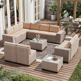 Aukreolis 12 Pieces Patio Furniture Set, Outdoor Sectional Wicker Sofa with Thickened Cushions and Coffee Table, High Back Rattan Patio Conversation Sets for Garden Backyard, Khaki Aukreolis
