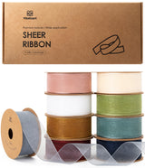 Vitalizart 1" x 90Yd Organza Ribbon Mixed Color Sheer Ribbons Set 10 Yd x 9 Rolls Handmade for Gift Wrapping Christmas Tree Crafts Bows Wedding Invitations Wreaths Wrap Vitalizart