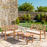 Werph Outdoor Patio Furniture Set, 4 Piece Patio Sofa Bench and 2 Single Sofa Chairs with Table & Padded Cushions, Acacia Wood Outdoor Patio Lounge Conversation Set for Deck Backyard Balcony Werph