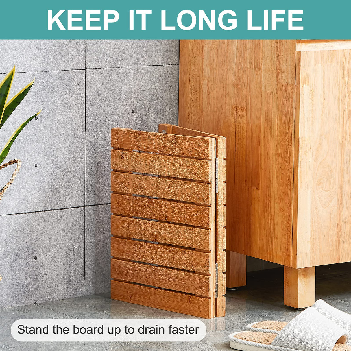 Waterproof Bamboo Bath Mat for Shower, Wooden Floor Mat for Bathroom, Foldable | Non-Slip | Heavy Duty, Shower Mat for Indoor Outdoor, 23.5in x 15.6in viewcare