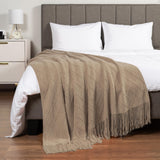 PAVILIA Tan Taupe Knit Throw Blanket for Couch Bed, Soft Knitted Farmhouse Sofa Throw for Living Room, Lightweight Decorative Fall Throw Blanket for Chair, Outdoor Textured Boho Blanket, 50x60 PAVILIA