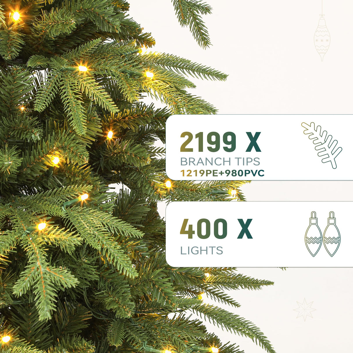 YITAHOME 7.5FT Prelit Slim Fraser Grande Christmas Tree with Remote Control, Artificial Hinged Drooping Pencil Prelit Holiday Christmas Tree w/ 2199 Mixed PE & PVC Tips, 400 Lights & 11 Light Modes YITAHOME