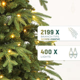 YITAHOME 7.5FT Prelit Slim Fraser Grande Christmas Tree with Remote Control, Artificial Hinged Drooping Pencil Prelit Holiday Christmas Tree w/ 2199 Mixed PE & PVC Tips, 400 Lights & 11 Light Modes YITAHOME