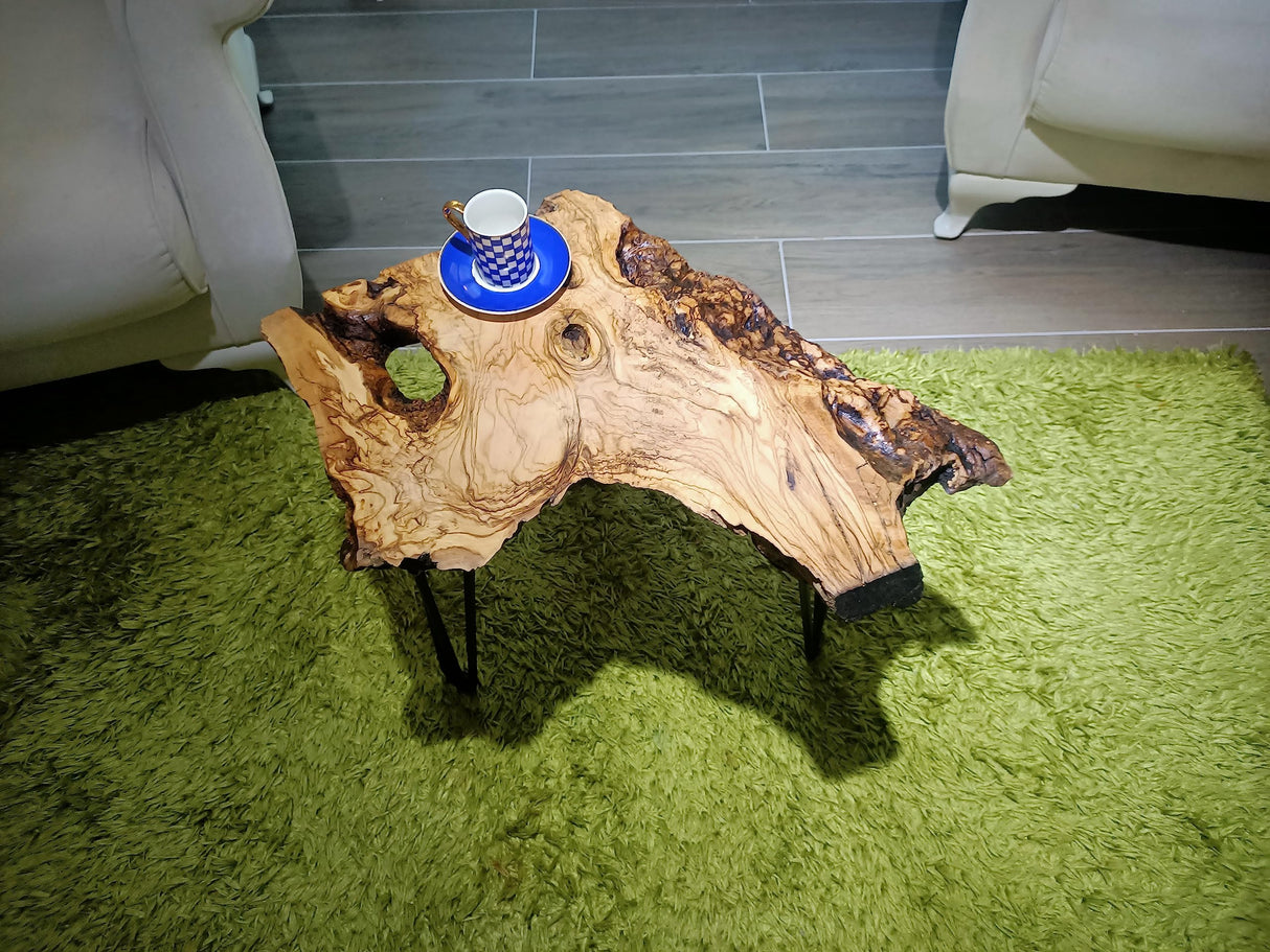 skilled hands Olive Side Table Natural Live Edge end Table 24" Length with Black Legs Rustic Coffee Table Nesting Table l skilled hands