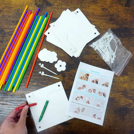 4E's Novelty DIY Pinwheels Craft for Kids (24 Pack) Color Your Own White Pinwheels, Bulk Summer Craft Kit for Boys & Girls, Arts and Craft Party Activity, Patriotic 4th of July Crafts 4E's Novelty