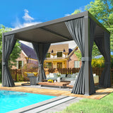 VIWAT Aluminum 10x12 FT Louvered Pergola, Outdoor Pergola with Adjustable Louvered Roof Outdoor Patio Shade Cover, Waterproof & Rustproof Aluminum Gazebo for Backyard and Garden, Gray VIWAT