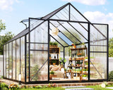 Jocisland 8x11.5x7 FT Polycarbonate Greenhouses for Outdoors, 2 Top-Opening Windows, 2 Swing Doors, Aluminum Walk-in Heavy Duty for Outdoor Use, Backyard Garden, Black Jocisland