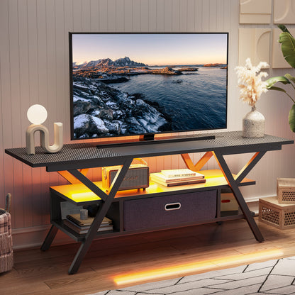 Bestier Gaming TV Stand for TV up to 65 inch, 55 inch LED Entertainment Center W/Storage for Living Room Bedroom Game Console Table 20 Dynamic RGB Modes TV Console for PS5, Carbon Fiber Black - WoodArtSupply