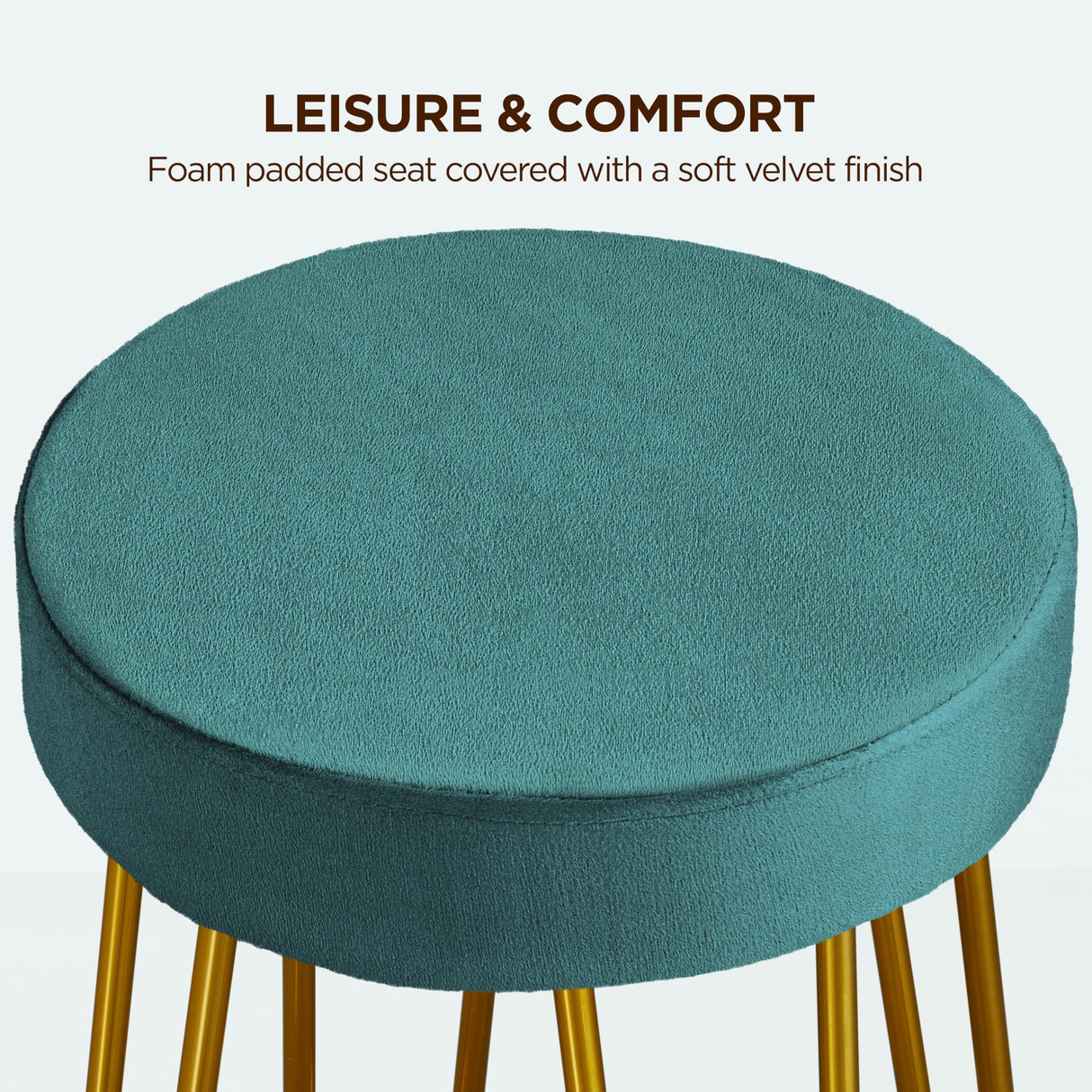 Yaheetech Bar Stools Set of 4, Velvet Round Counter Stools, Backless Counter Height Bar Chairs with Golden Legs for Kitchen Dining Room Pub Cafe, Peacock Blue Yaheetech