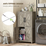 HOMCOM Farmhouse Bathroom Storage Cabinet with 4 Barn Doors, Bathroom Floor Cabinet with 2 Adjustable Shelf, Freestanding Storage Cupboard, Light Gray HOMCOM