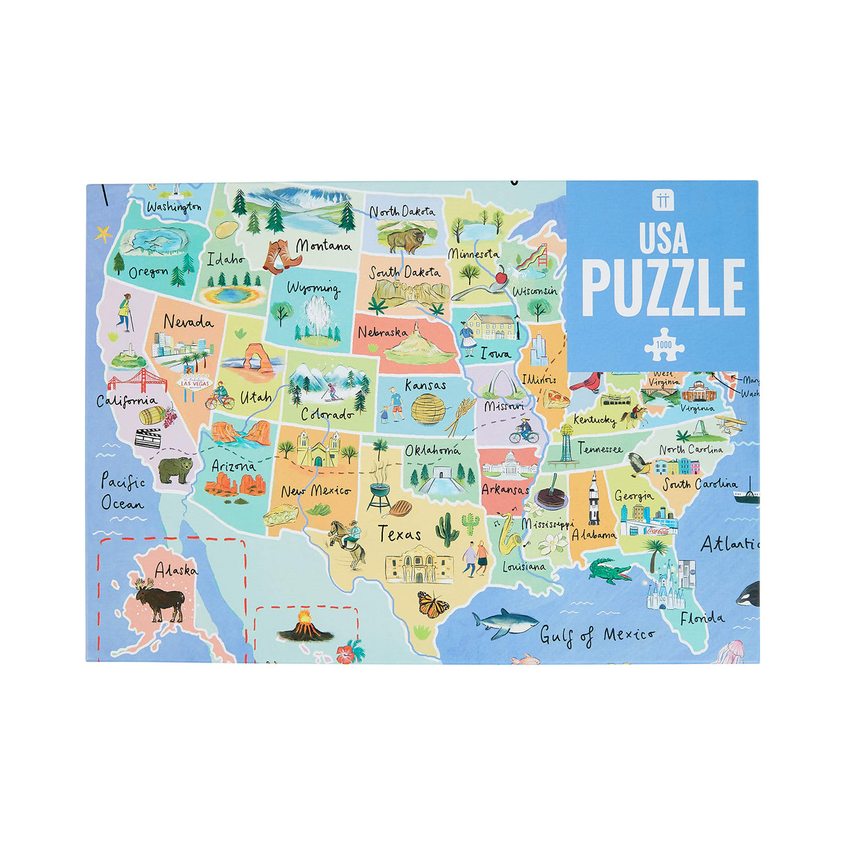 1000-piece USA Map Jigsaw Puzzle & Poster 50 States | Illustrated American Landmarks | Rainy Day, Fun at Home Activities, Travel Gifts, Birthday Present, Wall Art Talking Tables