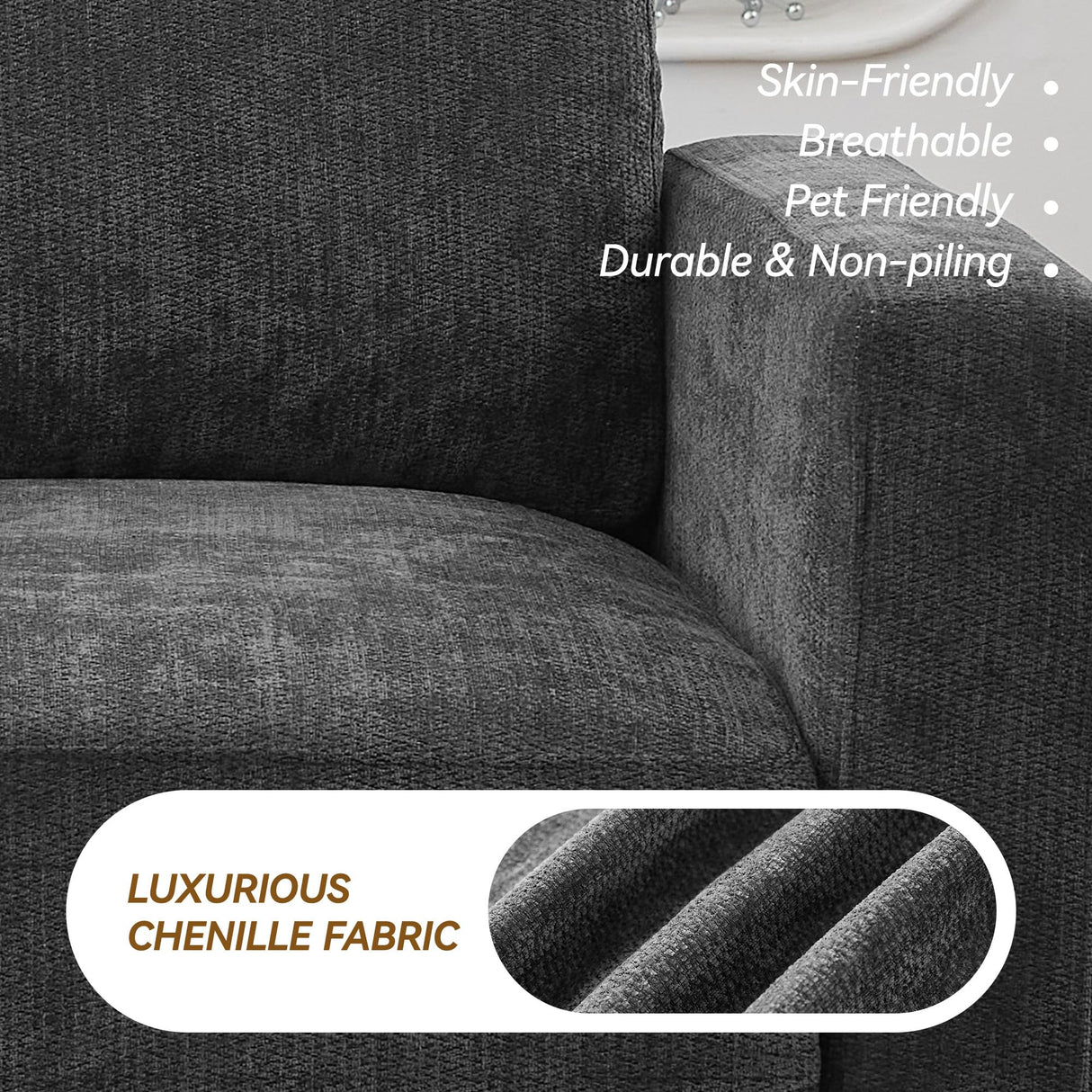 CACFTII 143.8" Modular Sectional Sofa Modern Chenille U-Shaped Couch with Thickened Seat Cushions, Easy Assembly, Upholstered 6 Seater Couch with 2 Movable Ottomans for Living Room, Grey CACFTII