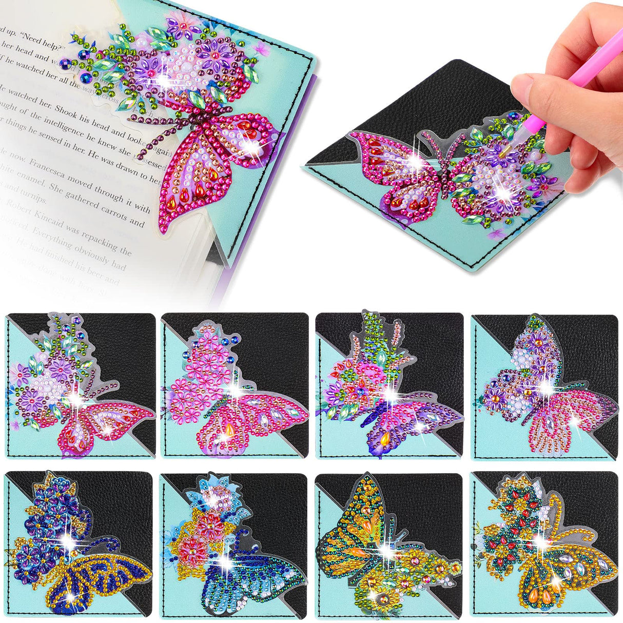 Ireer 8 Pcs Diamond Art Bookmark Kit Butterfly Diamond Painting Bookmark DIY Corner Book Marks for Kid Adult Book Lover Graduation Birthday Wedding Crafts Supplies, 8 Styles Ireer