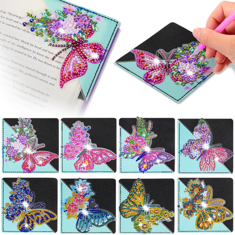 Ireer 8 Pcs Diamond Art Bookmark Kit Butterfly Diamond Painting Bookmark DIY Corner Book Marks for Kid Adult Book Lover Graduation Birthday Wedding Crafts Supplies, 8 Styles Ireer