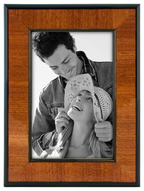 Malden International Designs Burl Wood Walnut Wooden Picture Frame with Black Border, 4x6, Walnut Malden