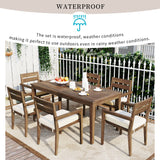 7-Pieces Acacia Wood Outdoor Dining Table Set, All-Weather Patio Conversation Dining Set, 70.9'' Dining Table with 6 Removable Cushion Chairs, Suitable for Patio Balcony Backyard (Burly Wood) VilroCaz