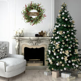 Christmas Wreath, Christmas Wreaths for Front Door,Artificial Christmas Wreath with Sparkling Leaves and Pine Needles are paired with Plump Pine and red Berries,Wreath for Indoor Wall Window Decor. Furisin