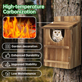UUMENHA Owl House,Carbonized Cedar Large Owl Bird Box with Shavings,Owl Boxes for Outside 14.5×9×7.5 inches,Owl Nesting Box for Wildlife Lovers,Easy Assembly Required UUMENHA