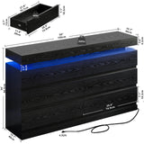 LIKIMIO 59" 6 Drawers Dresser for Bedroom, with LED & Power Strip, Large Wood Dressers & Chest of Drawers, Wide Storage Cabinet, Black LIKIMIO