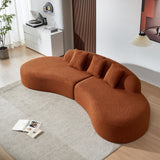 BAMOOLI 119'' Curved Sofa Couch, Mid Century Modern Half Moon Living Room Sofa, Luxury 4-Seat Sofa Couch with High-Density Foam Filled, Sherpa Lamb Fabric Sectional Sofa for Apartment, Office, Orange BAMOOLI