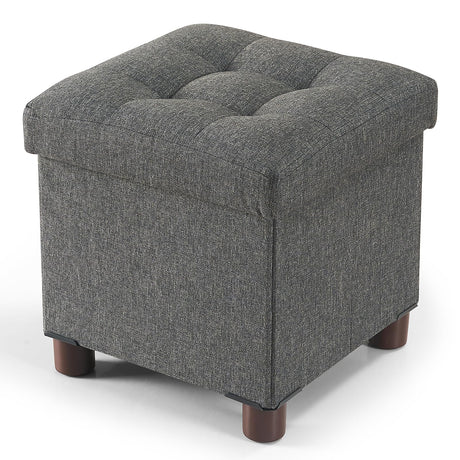 BRIAN & DANY Storage Ottoman Cube, Foot Stool Seat with Wood Legs, Folding Storage Ottoman Bench, Small Ottoman Foot Rest for Living Room and Bedroom 12.6"x12.6"x12.8" - Grey BRIAN & DANY