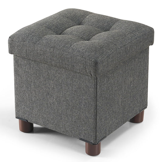 BRIAN & DANY Storage Ottoman Cube, Foot Stool Seat with Wood Legs, Folding Storage Ottoman Bench, Small Ottoman Foot Rest for Living Room and Bedroom 12.6"x12.6"x12.8" - Grey