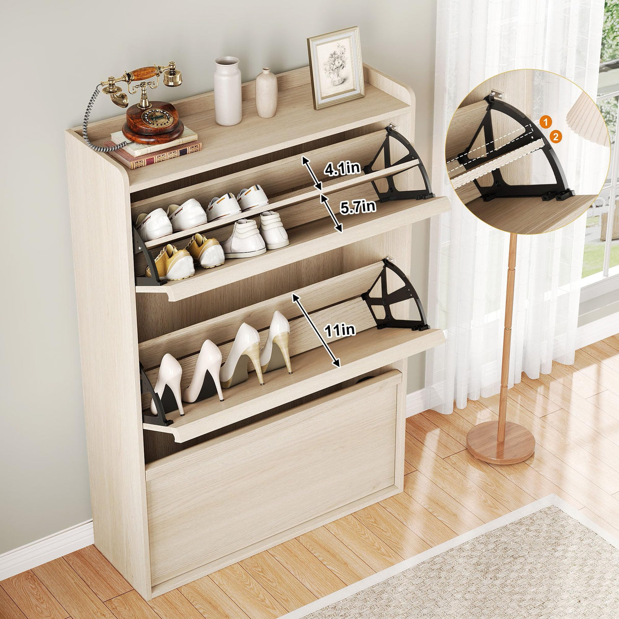 GarveeHome Shoe Cabinet with 3 Flip Drawers, Wooden Shoe Organizer with Adjustable Shelf, Shoe Storage for Entryway, Hidden Shoe Cabinet for Hallway, Living Room, Natural Oak GarveeHome