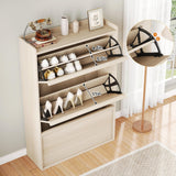 GarveeHome Shoe Cabinet with 3 Flip Drawers, Wooden Shoe Organizer with Adjustable Shelf, Shoe Storage for Entryway, Hidden Shoe Cabinet for Hallway, Living Room, Natural Oak GarveeHome