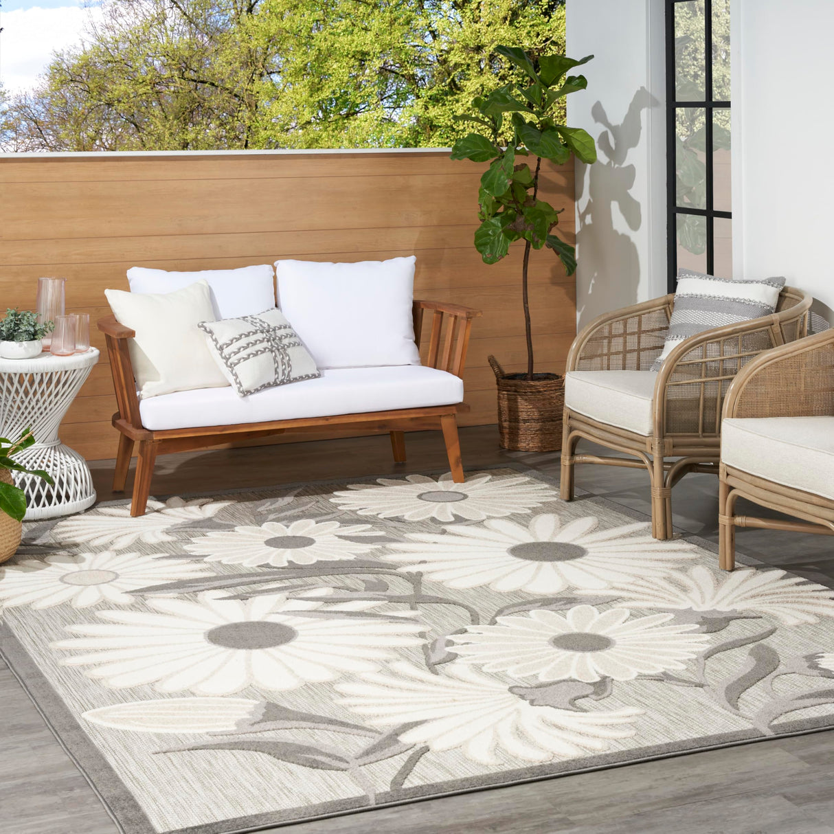 Nourison Home Aloha Indoor-Outdoor Beige 7' x 10' Area Rug, Easy Cleaning, Non Shedding, Bed Room, Living Room, Dining Room, Kitchen (7x10) Nourison