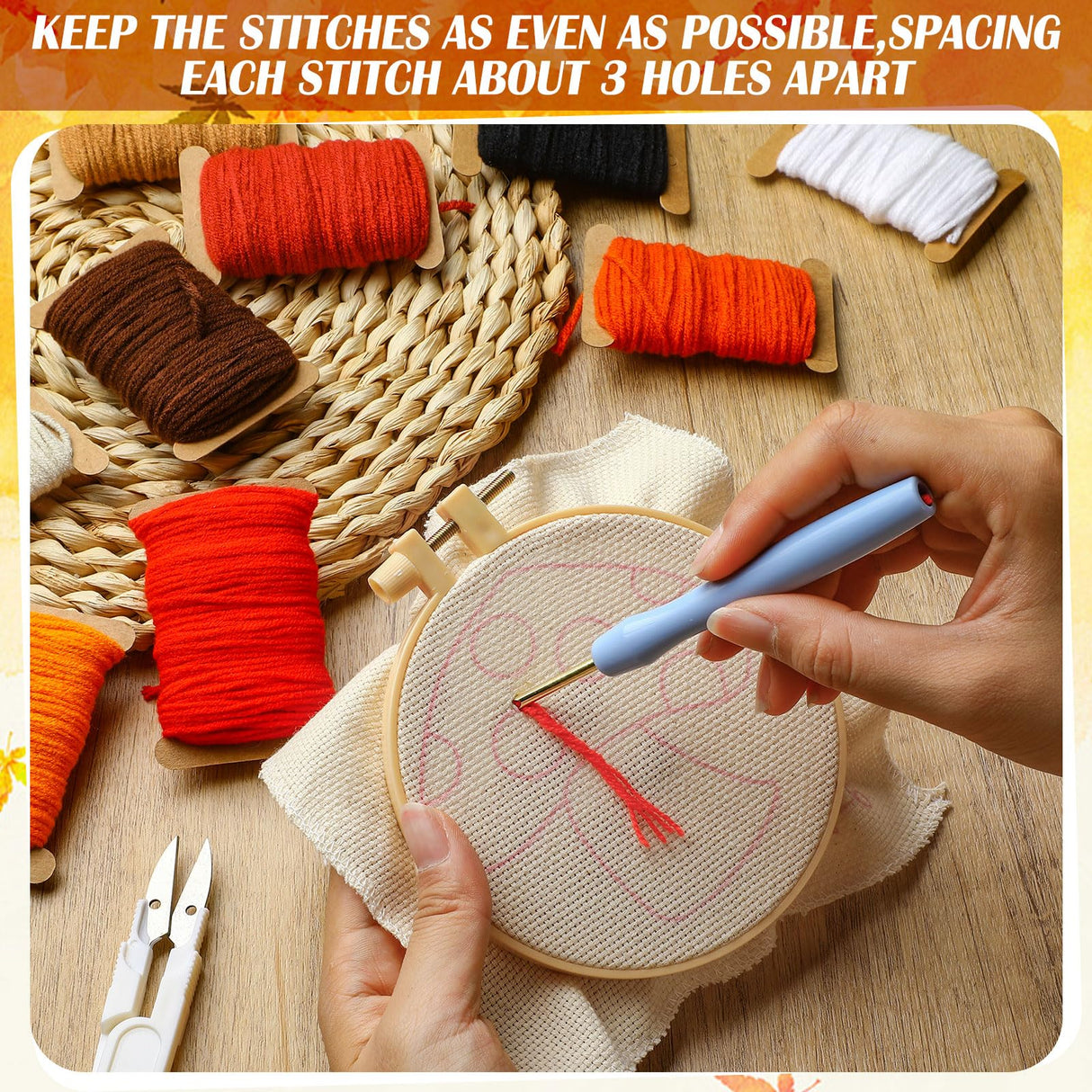 Mindsoft 6 Pcs Fall Punch Needle Coaster Kit Thanksgiving Punch Needle Embroidery Kits with 6 Patterns Yarn Tools Sticky Felt Embroidery Hoop Instruction for Adult Beginner DIY Craft Supplies Mindsoft
