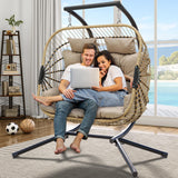 YITAHOME Hanging Egg Swing Chair with Stand Egg Chair Wicker Indoor Outdoor Hammock Egg Chair with Cushions 550lbs for Patio, Bedroom, Garden and Balcony YITAHOME