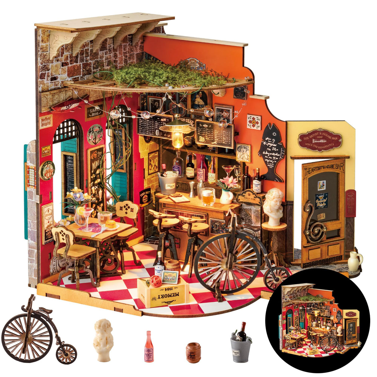 Rolife DIY Miniature House Kit Cheers Bar Dining, 3D Book Nook Bookshelf Decor for Adults, Mini Model House Kits, DIY Crafts Kit Halloween for Adults (Cheers Bar Dining) Rolife