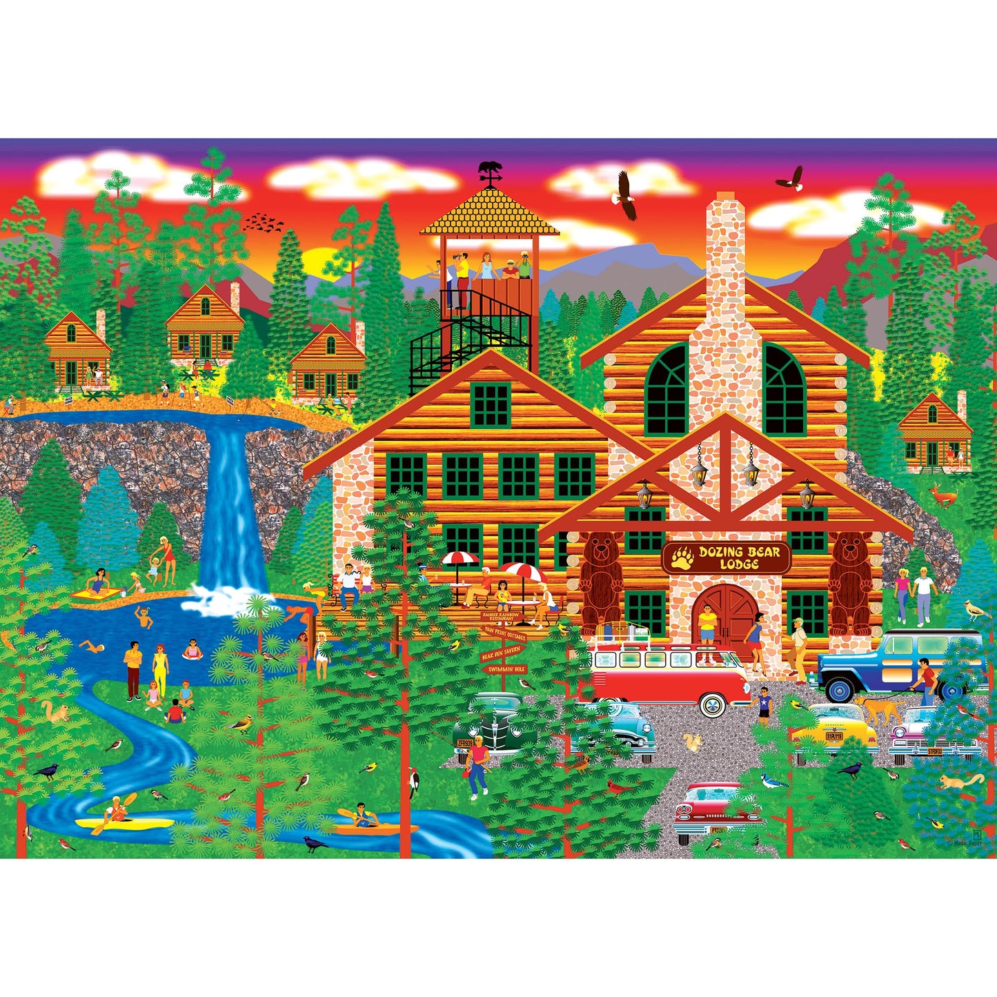 RoseArt - Home Country - Dozing Bear Lodge - 1000 Piece Jigsaw Puzzle for Adults