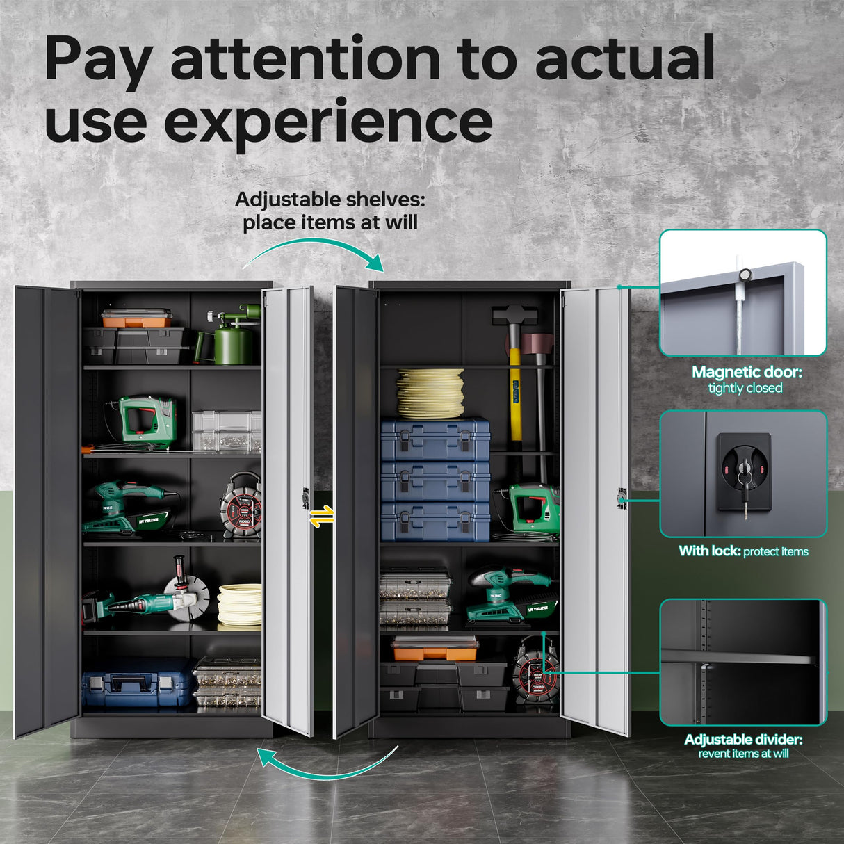 SISESOL Metal Garage Storage Cabinet with Doors and Shelves, 71" Multifunctional Garage Storage Closet Large Garage Locker with Adjustable Shelves & Locking Doors Steel Snapit Storage Tall Cabinet SISESOL