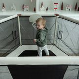 Square House Kids Trampoline, Aesthetic Indoor and Outdoor Toddler Trampoline with Safety Net, Basketball Hoop, 220lb Capacity, Ultra Safe No-Gap Design, Gifts for Boys & Girls (Sand, 5 FT) Square House