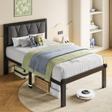 GalnFu Twin Metal Bed Frames, Upholstered Platform Bed Frame with Linen Button Tufted Headboard, No Box Spring Needed, Easy Assembly, Dark Grey GalnFu