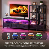 YITAHOME TV Stand 65 Inch for Living Room, LED Entertainment Center with Storage, TV Stand with 4 Tier Industrial Bookcase & Power Outlets, Modern Farmhouse TV Console Cabinet, Black YITAHOME