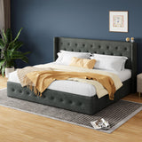 HOOMIC King Size Hydraulic Lift Up Storage Bed with Wingback Headboard in Dark Grey HOOMIC