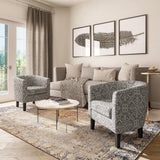 BELLEZE Accent Barrel Chair, Linen Round Chair Club Tub Sofa Corner Chair with Flared Legs and Cozy Soft Padding for Living Room Bedroom Waiting Room - White & Gray BELLEZE