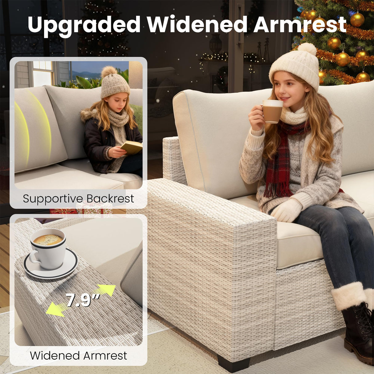 olimix 8 Piece Outdoor Patio Furniture Set, Outdoor Sectional Furniture, Rattan & Wicker Modern Modular Conversation Set Sofa Couch W/Water Resistant Washable Thick Cushions and Coffee Table, Beige olimix